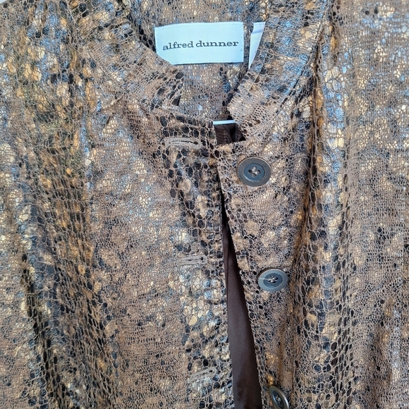 Alfred Dunner Jacket Sz10 Faux Leather Fabric Gold/Brown Long Sleeve Pockets - Picture 2 of 7